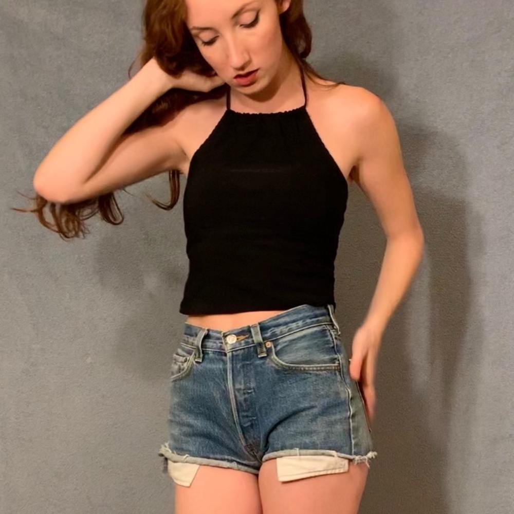 Black high neck halter top